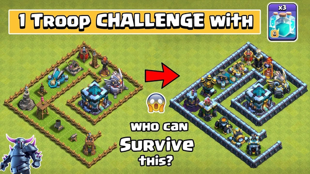 Clash of Clans | COC | One troop challenge with rage spell and clone spell