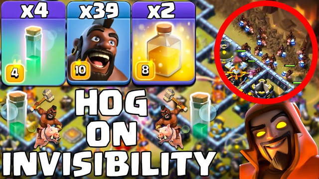 TH13 Hog Attack With Invisibility Spell !! 39 Hogs + 4 Invisibility Spell Clash Of Clans