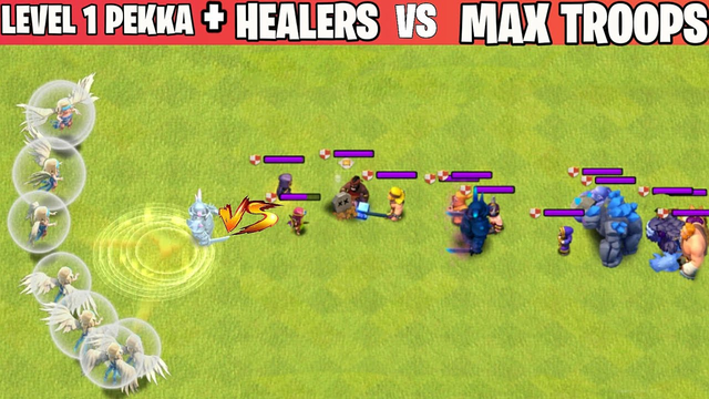 One Level 1 P.E.K.K.A + Healers Vs All Max Troops | Clash of clans