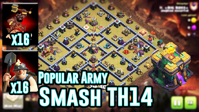 Best Popular Army Smash TH14 - Hog Miner Hybrid Strategy Attack 3 Star ( Clash of Clans )