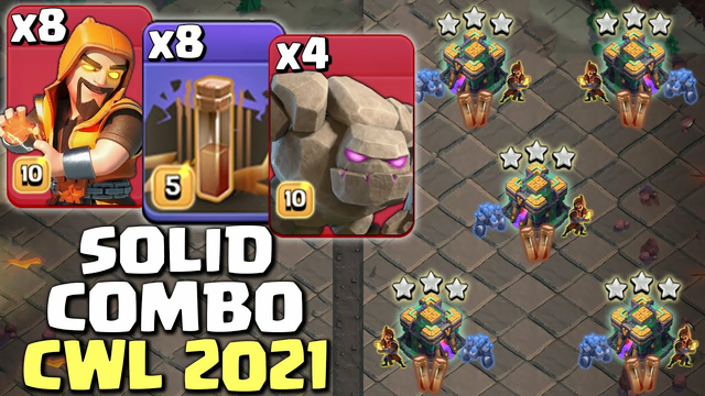 TH14 Easy CWL Dominate with Super Wiz Golem Earthquake Ground Attack 2021 - Clash Of Clans