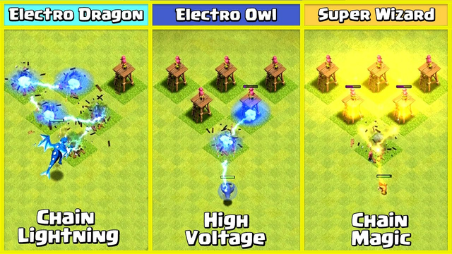 Electro Owl VS Electro Dragon VS Super Wizard VS Defences | Clash of Clans