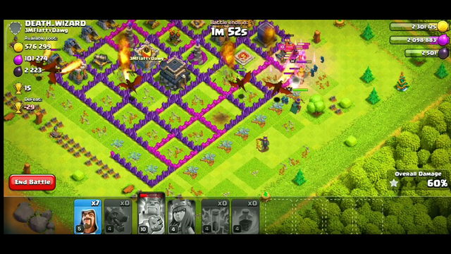 Clash Of Clans game play:  Dragon fight. king and queen