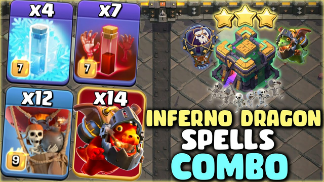 Th14 Skeleton-Freeze Spell COMBO Hits Hard with Inferno Dragon Attack - Clash Of Clans