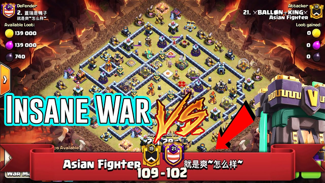 WOW INSANE WAR! Asian Fighter Vs Strong CHINA Clan - Most 3 Star in TH14 ( Clash of Clans )