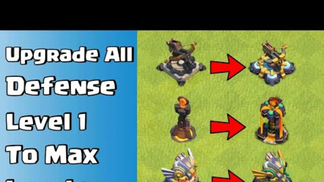 2 Minutes Upgrade All Defense COC Level 1 to Max Timelapse | Clash of Clans