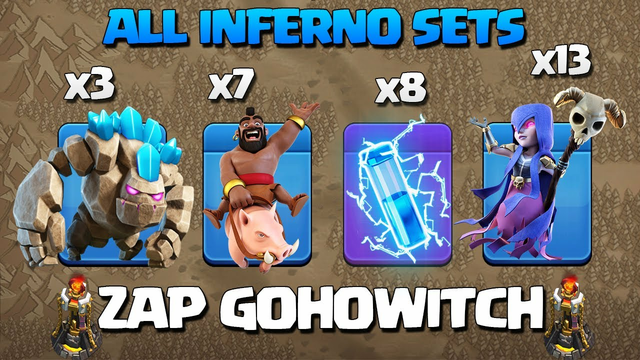 All Inferno - Th11 ZAP GoWitch - GoHoWitch - Th11 Zapquake Golem Witch Attack - Best Th11 ATTACK Coc