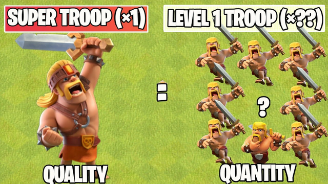 Super Troop(Quality) Vs Level 1 Normal Troops(Quantity) | Clash of Clans