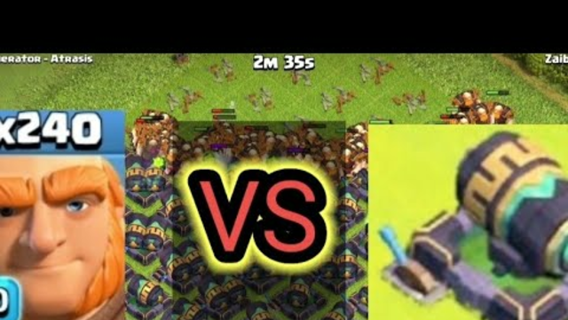 240 Max giants vs full cannon base attack in Clash of clans! Coc private server