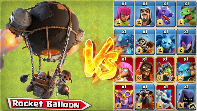 Rocket Balloon vs All Troops & Defense - Clash of Clans