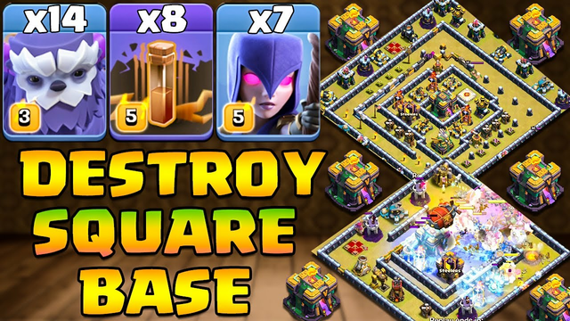 Destroy Square Base Easily !! Th14 Yeti Witch Attack With Earthquake !! Clash Of Clans