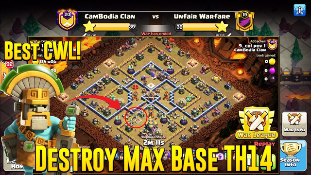 Best CWL 3-Star! Destroying Max War League Base TH14 ( Clash of Clans )