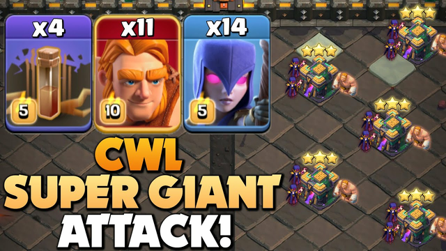 Super Giant SMASH Cleaning CWL TH14 Bases! SUPER STRONG Super Giant Witch Attack - Clash Of Clans
