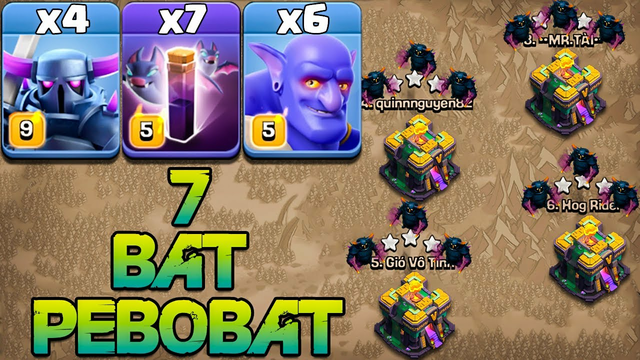 7 Bat With PeBoBat !! Th14 PeBoBat Attack Strategy !! 4 Pekka + 7 Bat + 6 Bowler - Clash Of Clans