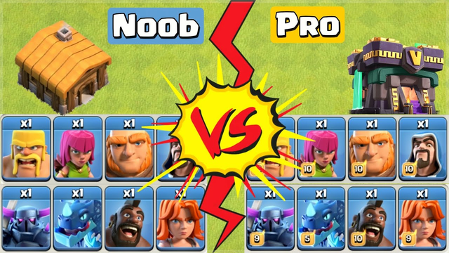 Noob Vs Pro | TH-1 Troops vs TH-14 Troops Clash of Clans