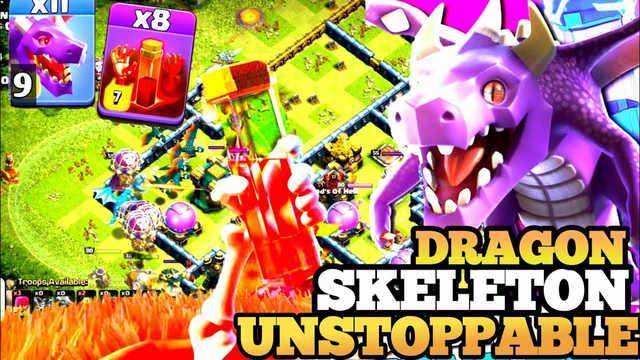 Th14 Dragon + Skeleton Spell Attack Strategy Clash Of Clans