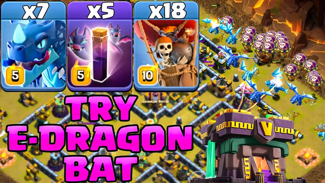Electro Dragon & Loon Attack With Bat Spell ! 7 E-Dragon + 18 Balloon + 5 Bat Spell - Clash Of Clans