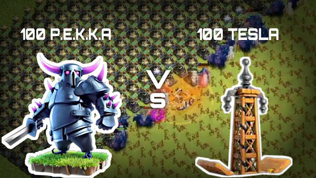 100 PEKKA vs 100 Hidden Tesla | clash of clans troops experiment