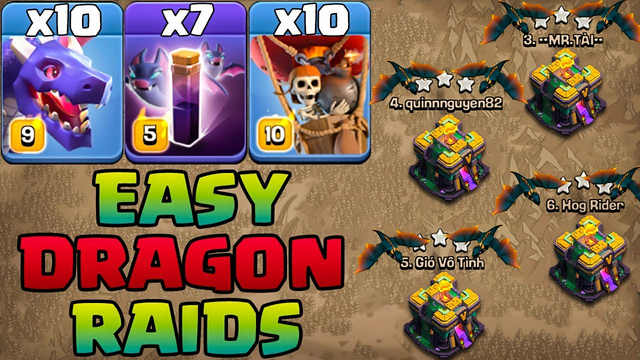 Dragon Attack With Bat Spell Clash Of Clans !! 10 Dragon + 7 Bat Spell + 10 Balloon = Th14 Attack