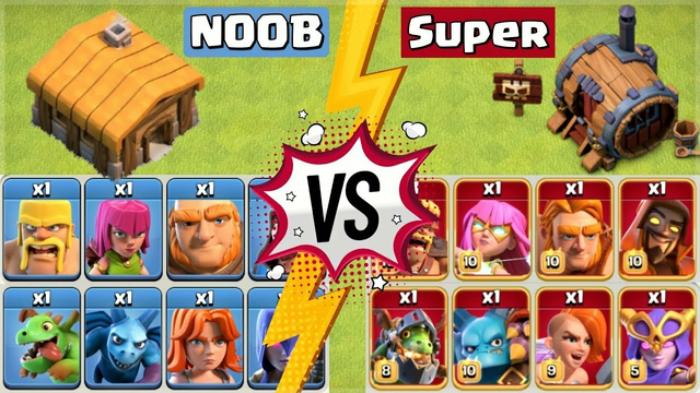 NOOB Vs PRO | TH-1 Troops vs Super Troops - Clash of Clans