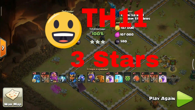 Clash of Clans TH11 3 stars Electro And Loons