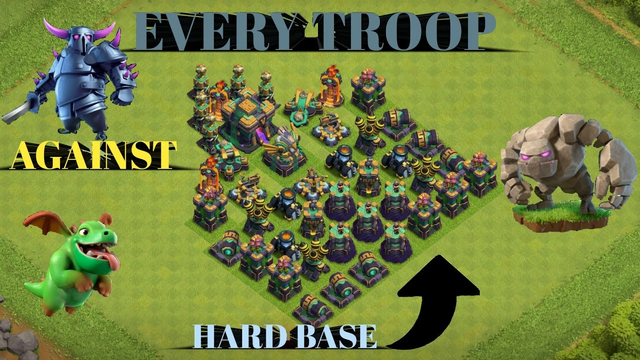 ALL TROOPS AGAINST HARD BASE!!! Clash of Clans