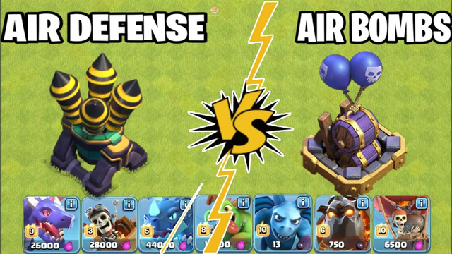 Air Bombs Vs Air Defense On Coc | Air Defense Vs Air Troops | Clash Of Clans |