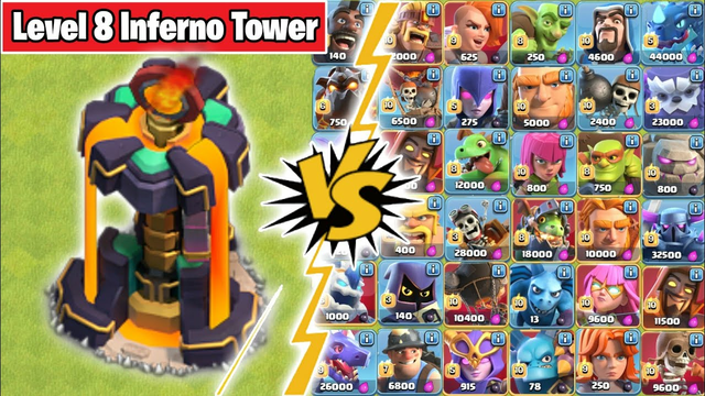 Lvl 8 Inferno Tower Vs Max Level Troops  | Clash Of Clans | Inferno Gameplay
