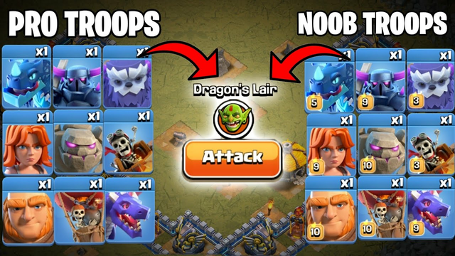 Max Troops Vs Level 1 Troops Vs Dragon Lair | Clash of clans