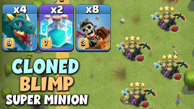Clone + Blimp Super Minion ! The Best Combo With Green Dragon + Rider Attack - Clash Of Clans
