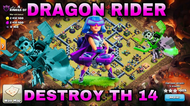 Dragon Rider destroy TH 14 - clash of clans