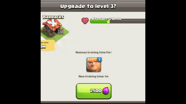 cost of updating barracks in clash of clans