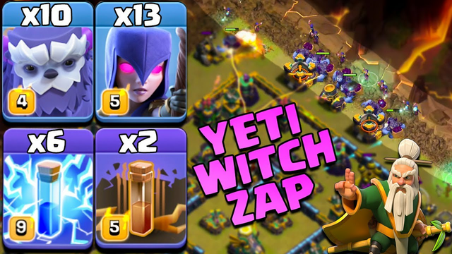 Yeti Witch Attack With Zap & Earthquake ! 10 Yeti + 13 Witch + 6 Zap + 2 Earthquake - Clash Of Clans