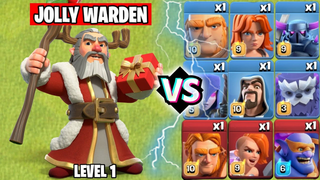New Jolly Warden(Level1) Vs All Troops | December Gold Pass Skin 2021 | Clash of clans