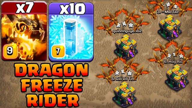 Super Dragon Attack With 10 Freeze Spell !! Best Th14 Super Dragon Attack Strategy Clash Of Clans
