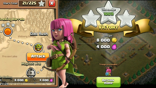 gold rush clash of clans single player 8 TH 5 passing video