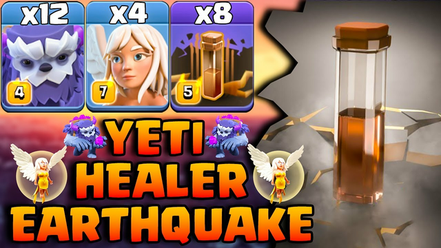 don't Underestimate Yetis Power !! 12 Yetis + 4 Healer + 8Earthquake - Clash OF Clans