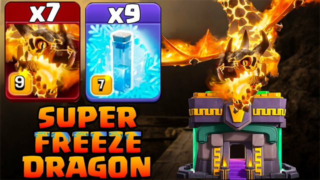 TRY Super Dragon Attack With Freeze Spell - 7 Super Dragon + 9 Freeze Spell - Clash Of Clans TH14