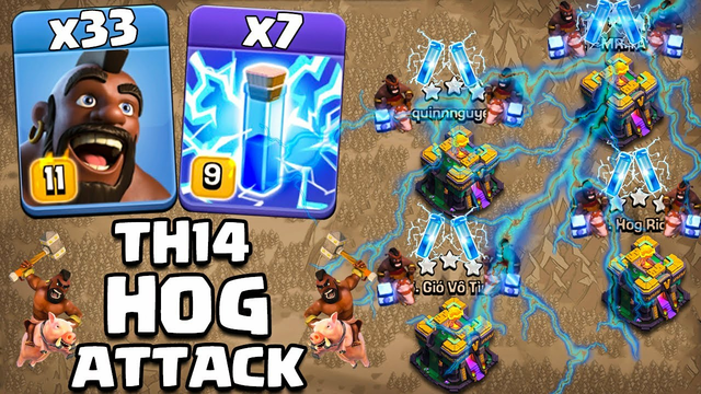 Th14 Hog Attack Strategy With Zap - 33 Hogs + 7 Zap - Th14 Attack Strategy Clash Of Clans