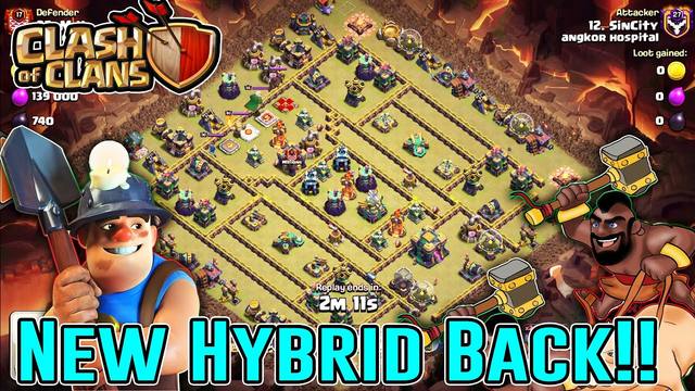 New HYBRID Back Again With TH14 - Queen Charge Miner hog Attack 3 Star ( Clash of Clans )