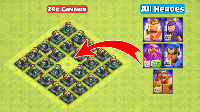 24x Max Cannon vs All Heroes - Clash of Clans | COC Challenge 2022
