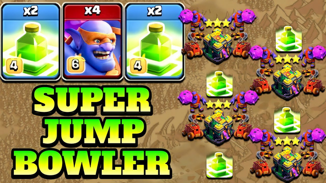 Super Bowler Strategy!! Th14 Super Bowler Flame Flinger Attack With Jump Spell - Clash of Clans