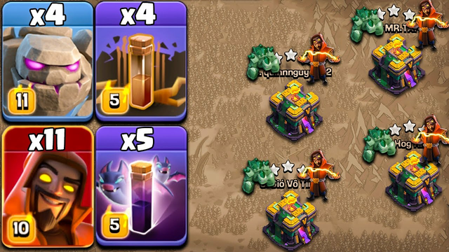 This Combo Still Works 100% !! Golem Super Wizard Attack With Bat & Earthquake TH14 - Clash Of Clans