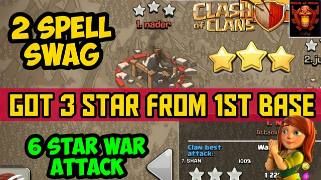 I got 3 star in 1st base with 2 spell swag , 6 star war attack #clashofclans #coc #tamil