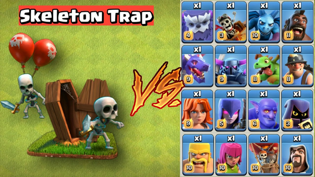 Skeleton Trap vs All Troops - Clash of Clans
