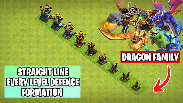 Dragon Family VS Straight Line Every Defense(Level 1 - Level Max) Formation | Clash of clans