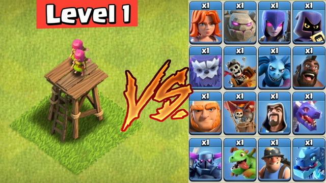 Level 1 Archer Tower vs Level 1 Troops - Clash of Clans