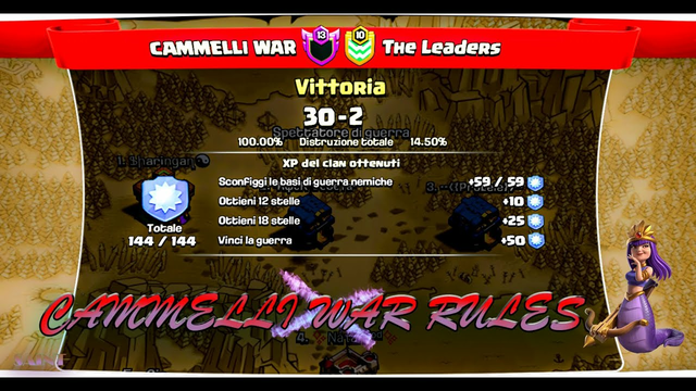 CLASH OF CLANS: CAMMELLI WAR VS THE LEADERS (100% PERFECT WAR)