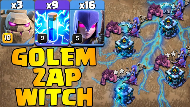 Th13 Attack Strategy 2022 !! Golem Witch Zap Combo Town Hall 13 War Attack Strategy Clash Of Clans