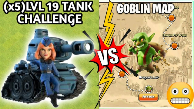 (x5) Lvl 19 Tank Vs Goblin Map | 3 Star Challenge | Coc | Clash Of Clans